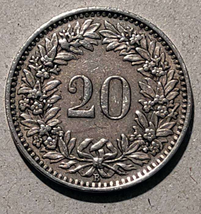 Moneda 20 rappen Elvetia - 1953