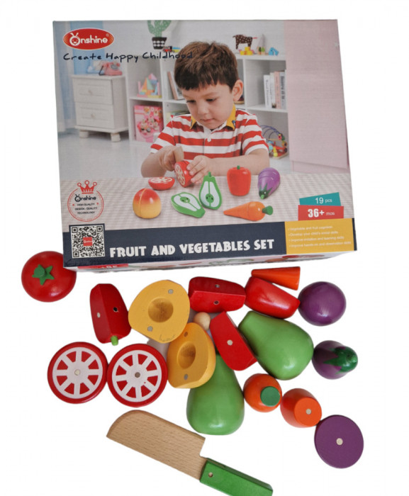 Set Fructe si Legume de Feliat din Lemn, 19 piese, 3ani+