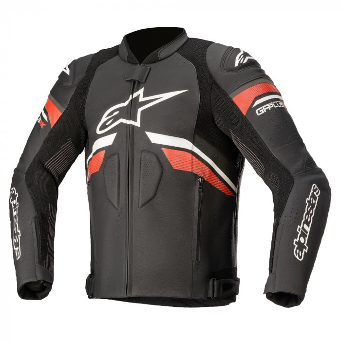 Geaca Moto Piele Alpinestars GP Plus V3 Rideknit, Negru/Rosu/Alb, Marime 50