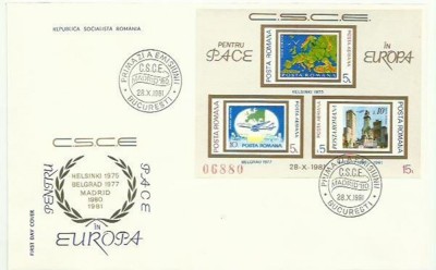 Romania FDC 1981 - colita nedantelata - CSCE Europa - LP 1043 X4 foto