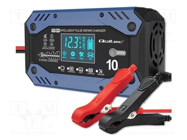 &Icirc;ncărcător baterii re&icirc;ncărcabile QOLTEC 10A 85% pentru acumulatori 12V/24V plumb-acid și Li-FePO4