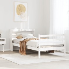 vidaXL Cadru de pat cu tăblie, alb, 75x190 cm, lemn masiv de pin 3306630