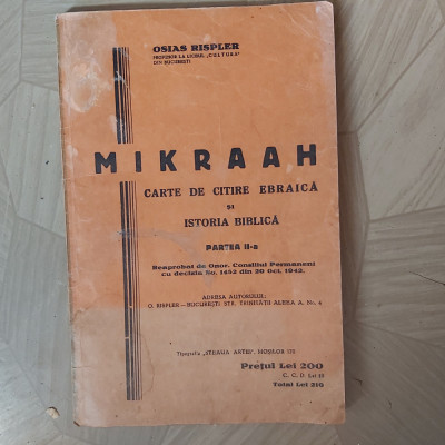 MIKRAAH.CARTE DE CITIRE EBRAICA.OSIAS RISPLER.1942? foto
