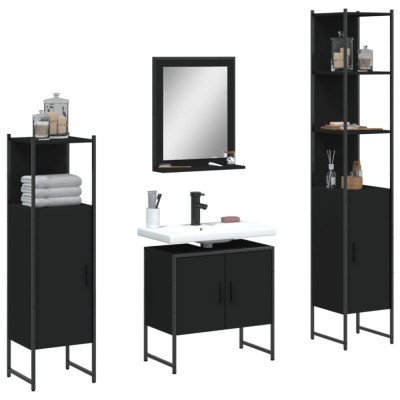 Set dulapuri de baie, 4 piese, negru, lemn prelucrat foto