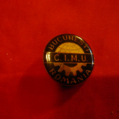 Insigna CIMU Bucuresti , metal si email , H=2,2cm