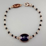 Cumpara ieftin Brățară Rozariu Damiani Fortuna Argint 925 Placat Aur Roz Spinel Negru Ametist, 17-23cm, Ajustabilă, Saculet Cadou