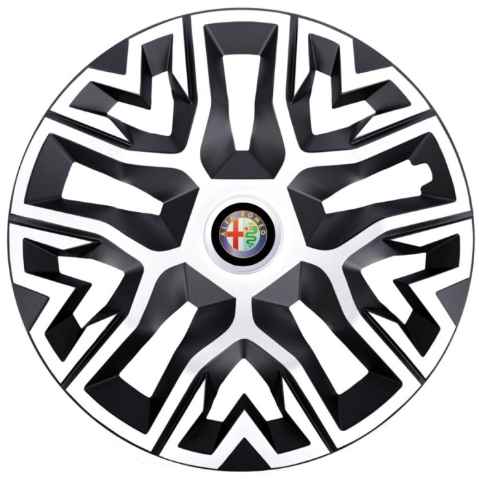 Set 4 Capace Roti 15 &quot; Best Alb-Negru, Compatibile Cu Alfa Romeo