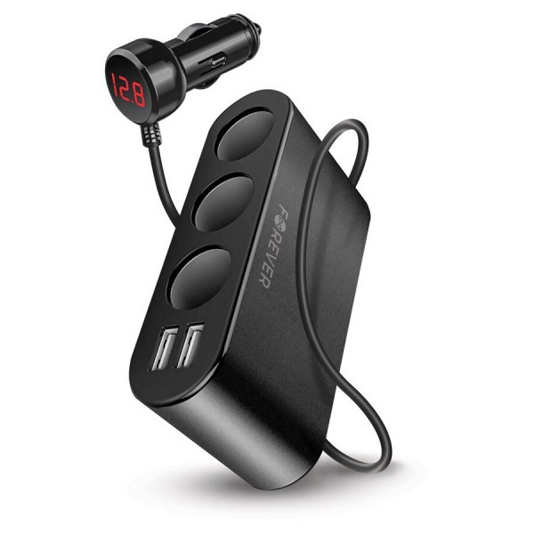 Incarcator Auto Forever MultiPort, 12W, 2.4A, 2 x USB-A - 3 x Extensie Bricheta, Negru