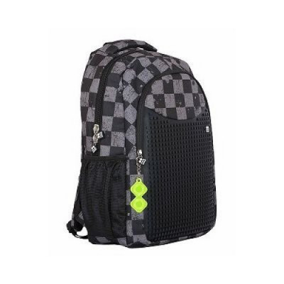 Ghiozdan Pixie Crew cu pixeli colorati incluse, model patratele unisex, ergonomic, 32 l, 36x49x21 cm, gri foto