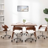 Cumpara ieftin Scaune pivotante, 6 buc. alb, lemn curbat &amp; piele ecologică