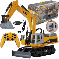 Excavator cu telecomanda pentru copii, lumini, 36 x 14,5 x 28,5 cm, plastic, galben foto