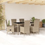VidaXL Set de masă pentru grădină, 7 piese, cu perne, bej, poliratan 3277576