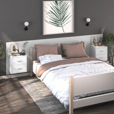 vidaXL Noptiere de perete, 2 buc., alb 810990 foto