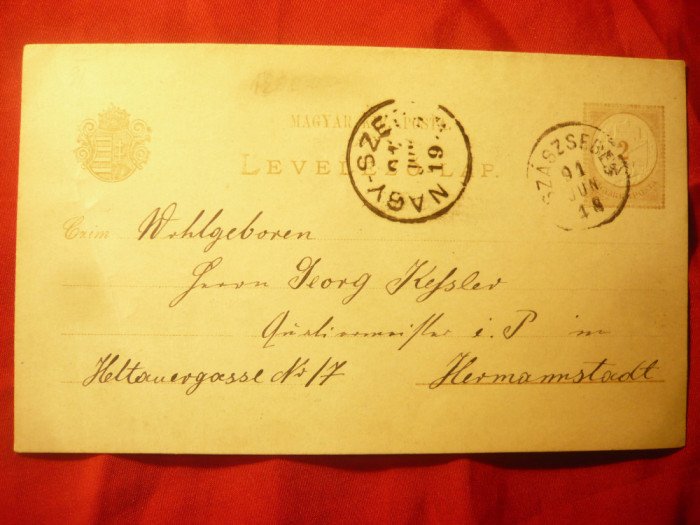 Carte Postala circulata 1891 de la Sebes la Sibiu