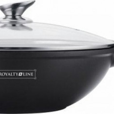 Tigaie Wok marmurata cu inductie - O 32 cm - Tigaie Wok pentru toate sursele de caldura - 5,9 litri - Cu capac de sticla - Negru