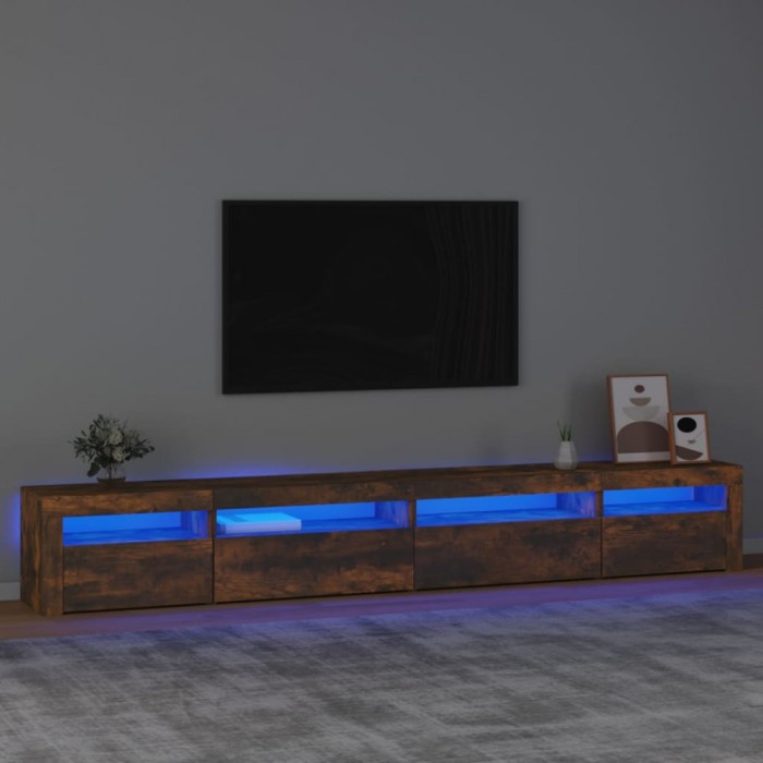 vidaXL Comodă TV cu lumini LED, stejar fumuriu, 270x35x40 cm 3152751