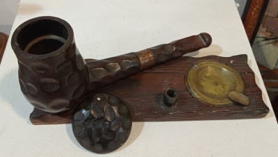 Suport de lemn cu scrumiera pentru trabuc/tigari foto