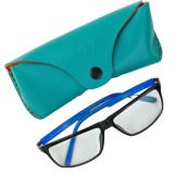 Cumpara ieftin Toc Etui ochelari din piele naturala, Clio, turcoaz