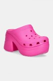 Crocs papuci Siren Clog femei, culoarea roz, cu toc drept, 208547