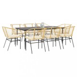 Gossi set de sufragerie de gradina de 9 piese sticla poliratan maro