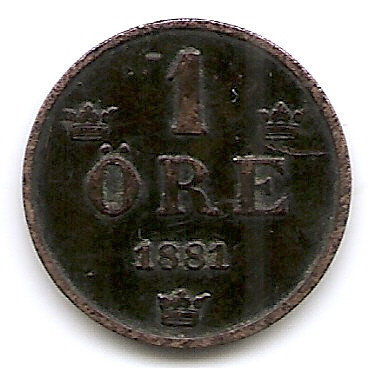 Suedia 1 Ore 1881 - Oscar II (extra large letters) Bronz, 16 mm KM-750 foto