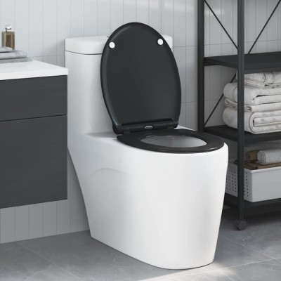 Capac WC cu eliberare rapidă, &amp;icirc;nchidere lentă, negru, duroplast foto