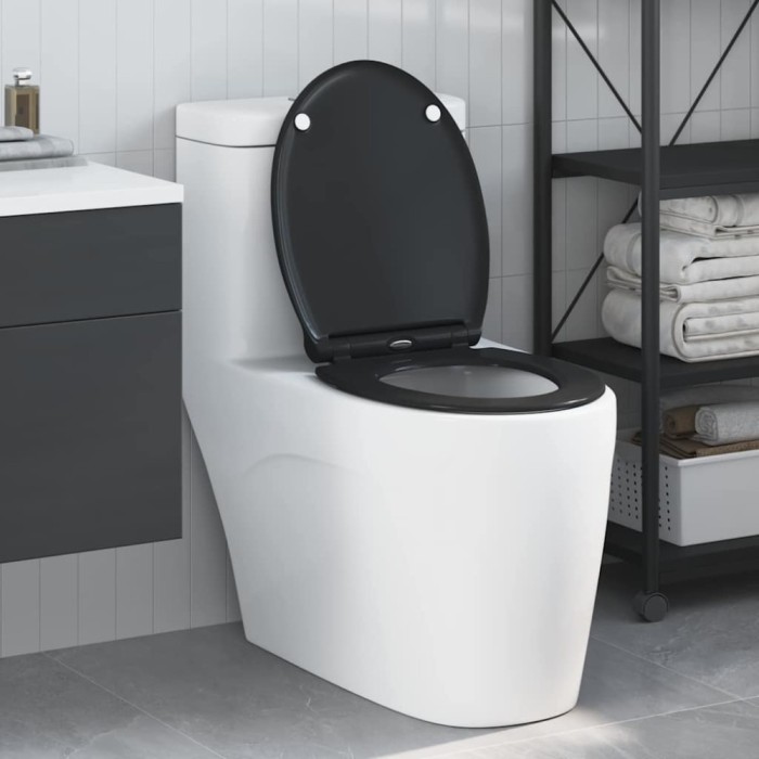 Capac WC cu eliberare rapidă, &icirc;nchidere lentă, negru, duroplast