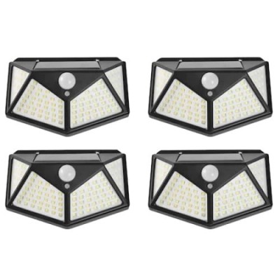Set 4 lampi cu incarcare solara FOXMAG24, senzor miscare, 3 trepte de iluminare, 100 LED foto