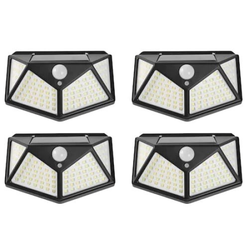 Set 4 lampi cu incarcare solara FOXMAG24, senzor miscare, 3 trepte de iluminare, 100 LED