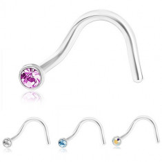 Inel curbat pentru nas din o?#el 316L, argintiu, zirconiu colorat - Culoare zirconiu piercing: Transparent - C foto