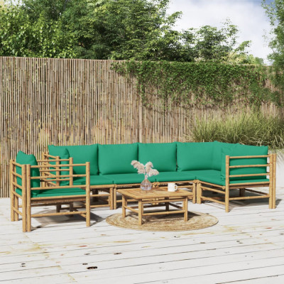 vidaXL Set mobilier de grădină cu perne verzi, 7 piese, bambus foto