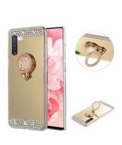 Husa silicon oglinda , inel si pietricele Samsung Note 10 , Auriu