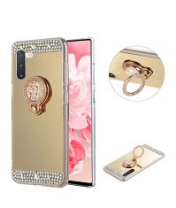 Husa silicon oglinda , inel si pietricele Samsung Note 10 , Auriu