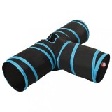 vidaXL Tunel pentru pisici 3 căi, negru și albastru, 90 cm, poliester