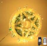 Instalatie Luminoasa LED 30m, Fir de Cupru, 600 Becuri Alb Cald, Priza si Telecomanda, Craciun, 8 moduri de iluminare