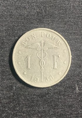 Moneda 1 franc 1930 Belgia foto