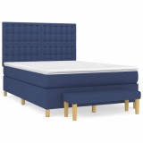 Cumpara ieftin Pat box spring cu saltea, albastru, 140x200 cm, textil