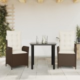 Set mobilier de gradina cu perne, 3 piese, maro, poliratan