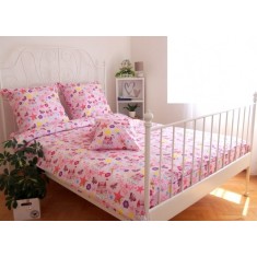 Lenjerie de pat pentru o persoana cu husa de perna dreptunghiulara, Princess, bumbac ranforce, gramaj tesatura 120 g/mp, multicolor