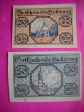 HOPCT BANCNOTA NOTGELD NR 68 HALLWANG - SET 2 BUC -50 SI 20 HELLER 1920 -AUSTRIA-UNC
