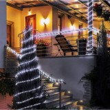 Instalatie luminoasa de craciun tip furtun luminos, 100 led-uri, 12 metri lungime, 8 programe, 2 metri prelungitor, sarma din cupru, incarcare solara,