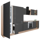 Mobilier de bucătărie Yorki 360 cu corp din stejar Sonoma, fațade antracit cu finisaj satinat, cu element inferior pentru cuptor, dulap cu rafturi și
