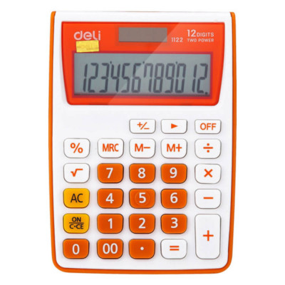 Calculator de Buzunar Deli 1122, 12 Digits, Alb/Portocaliu, Alimentare Dubla, Calculator Buzunar, Calculator de Buzunar, Calculator Buzunar 12 Digits, foto