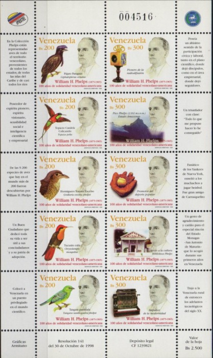 VENEZUELA 1998, Fauna, serie neuzată, MNH