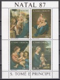 Sao Tome si Principe 1987 - Crăciun - Picturi de Botticelli, Rafael, Murillo, Memling, Bloc, MNH