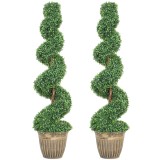 HOMCOM Set 2 plante artificiale buxus spiralate, 120 cm, cu ghiveci inclus, pentru decor interior și exterior, verde | Aosom Romania