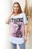 J761-48 Tricou oversize cu imprimeu colorat, L/XL, M/L, S, S/M
