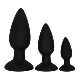 Set 3 Dopuri Anale cu Ventuza, Silicon Lichid, Negru, Guilty Toys