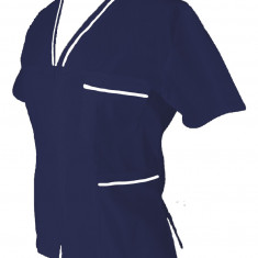 Halat Medical Pe Stil, Bluemarin cu Fermoar si garnitura alba, 97% Bumbac, Model Adelina - L