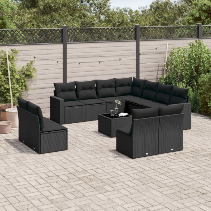 Gossi set canapele de gradina, 12 piese, cu perne, negru, poliratan